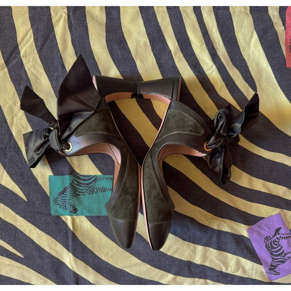Zac Posen Olive Green Mule Pumps with Bows, size 39 - Picture 4 of 10